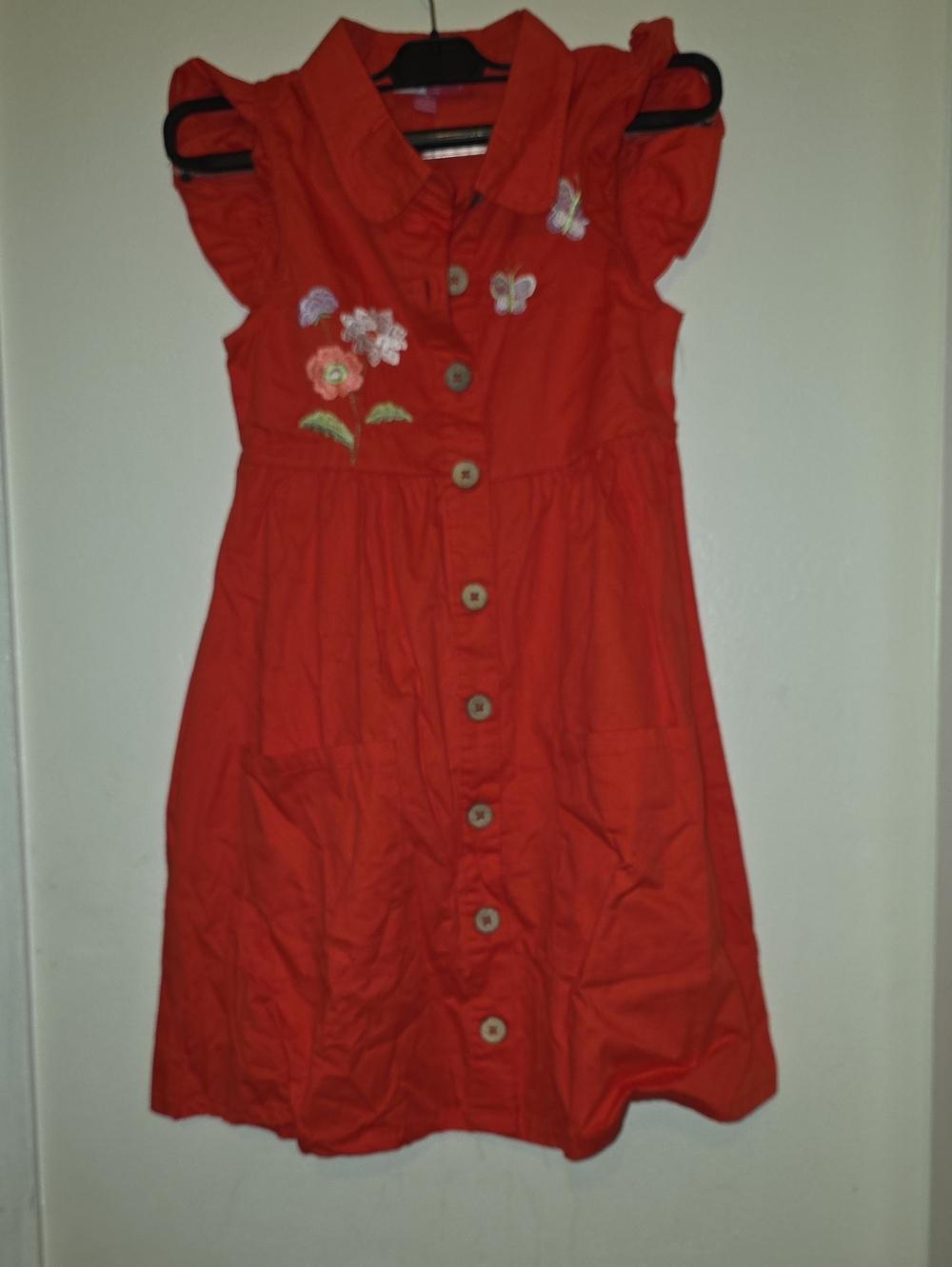 Penelope Mack Red Button-Front Dress with Floral Embroidery